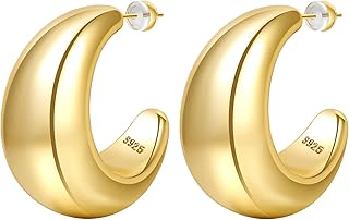 Waterdrop Earring Dupes-Chunky Gold Hoop Earrings Lightweight 14k Gold Hoop Earrings Hypoallergenic Gold Thick Hoop Earrings Open Big Chunky Hoop Earrings Jewelry for Girls Women