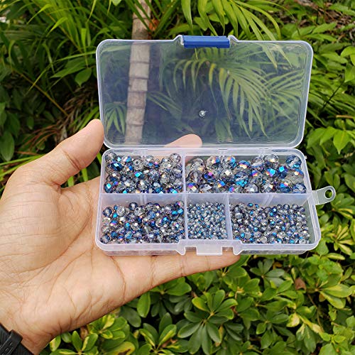 Image of Translucent Blue Rondelle Glass Beads for Jewelry Making, Faceted Briolette Crytal Spacer Beads for Bracelet Necklace Earring (2mm 4mm 6mm 8mm 10mm Mixed Sizes, 1000pcs)