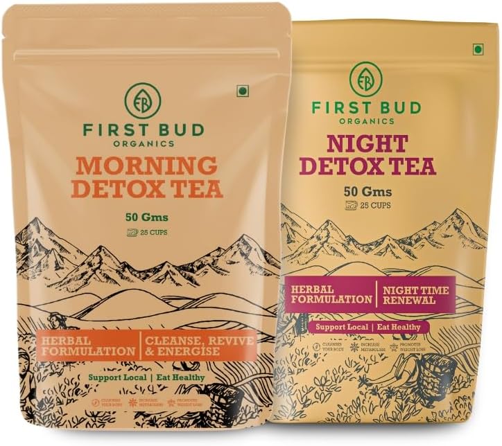 Ultimate Detox Tea Combo - Morning & Night Cleansing Blend for Refreshed Days and Restful Nights (50g x 2) | Weight Loss Tea