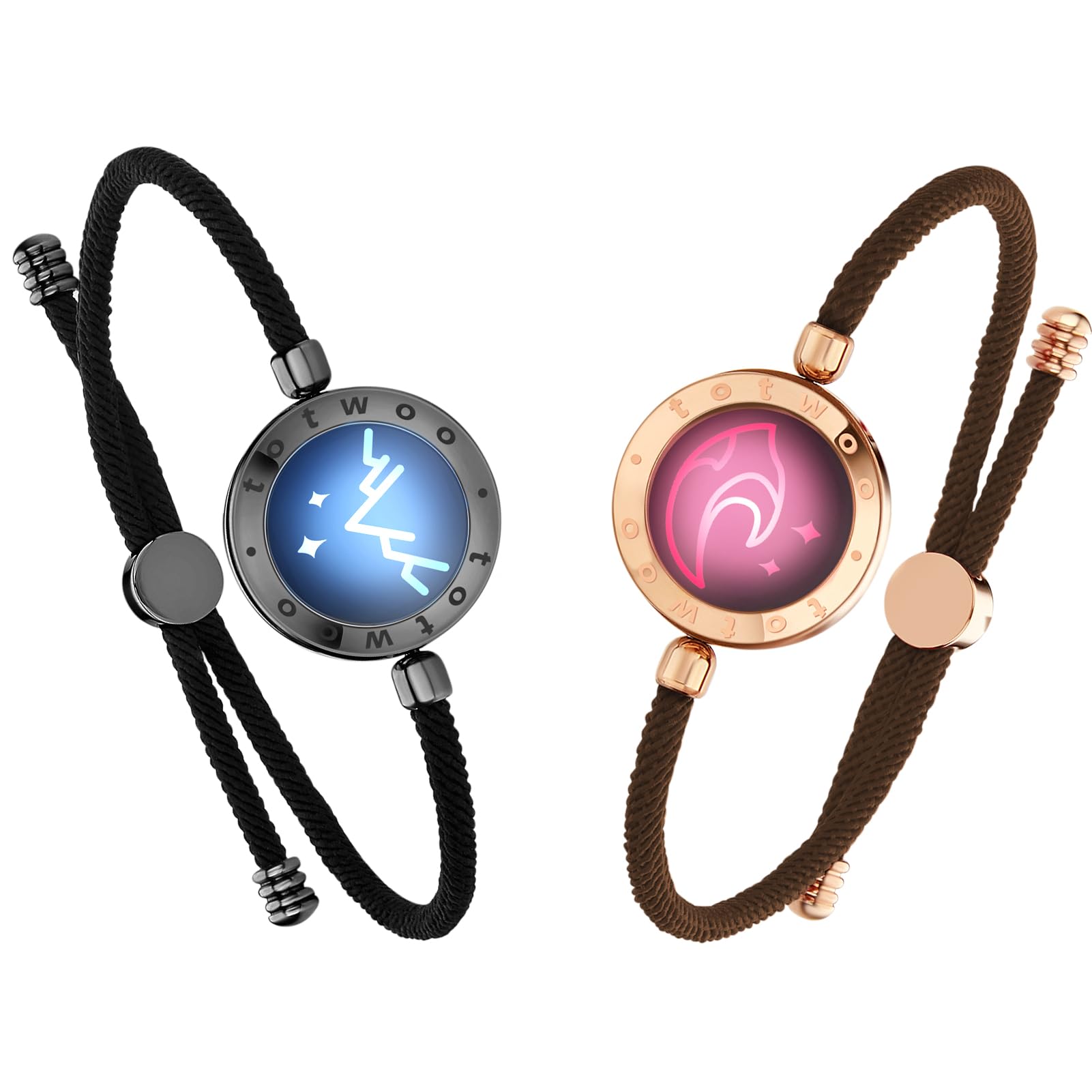 TOTWOO Braccialetti di Coppia con Funzione Touch e Vibrazioni via Bluetooth - Regalo per Coppie a Lunghe Distanze con Illuminazione, in Acciaio Inossidabile