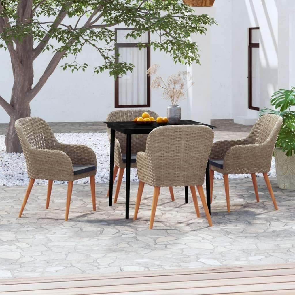 5 Piece Patio Dining Set with Cushions,Patio Decor,Conversation Furniture,Rattan Furniture,Casual Table Chairs,Perfect for Patio, Garden, Porch,Family Room,Sitting Area, Brown