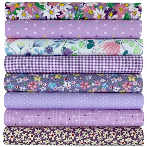 aufodara 8 st. bomullstyg, metervara, tygpaket, 50 x 50 cm tyg, tyger för sömnad, lapptäcke för quiltning, gör-det-själv-hantverk, kvadrater, bomullsduk (lila)