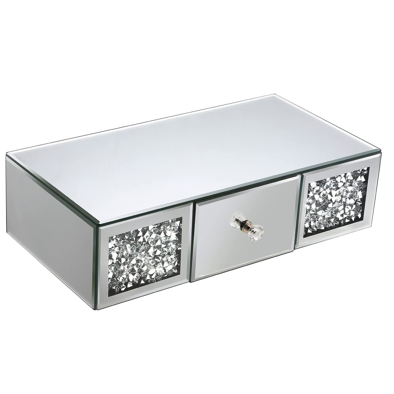 TACIDON Mirrored Floating Shelf with Drawer.Crystal Diamond Mirrored