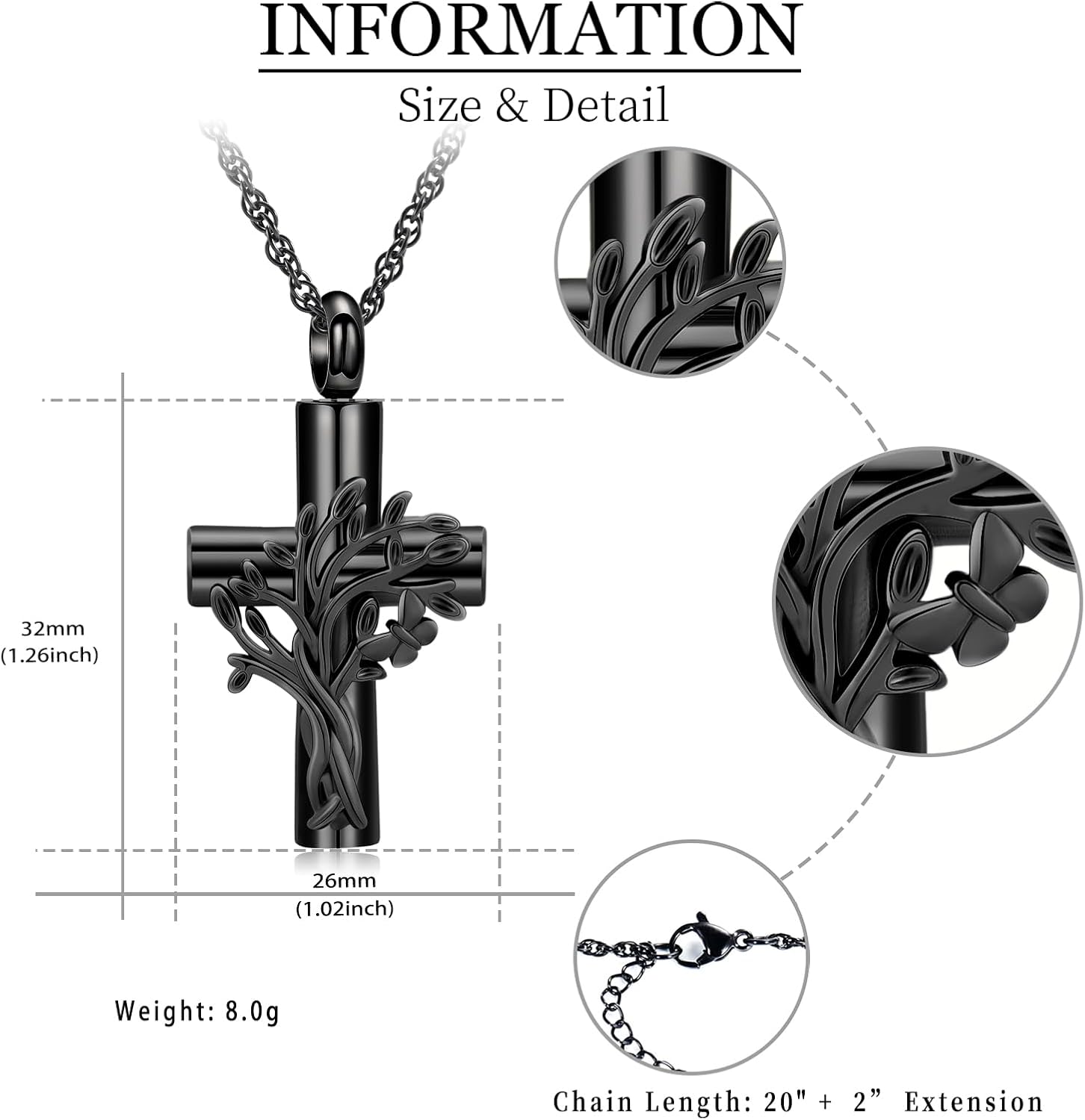 shajwo Cremation Jewelry Tree of Life Cross Urn Necklaces for Ashes for Women Men Memorial Human Ashes Pendant - Image 2