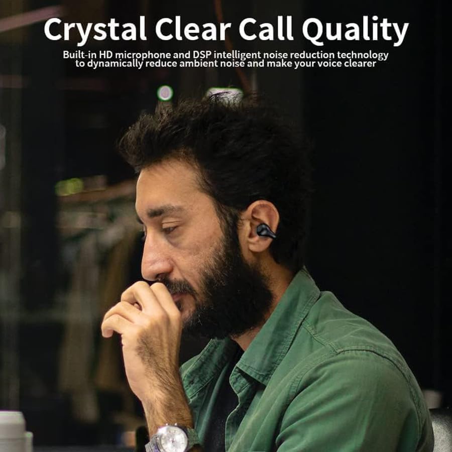 Open Ear Bone Conduction Headphones Bluetooth 5.3 Wireless Clip On Earbuds with Digital Display Charging Case 60 Hours Playtime IPX7 Waterproof Sports Earphones for Running, Walking, Workout(Black) - Image 8