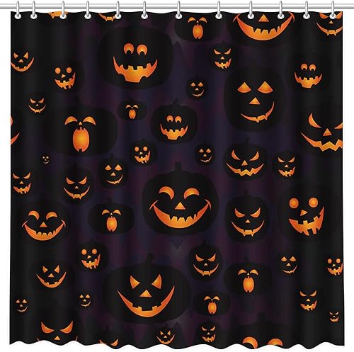 Miniatura 10 de MEHOFOND Cortina de ducha de calabaza de Halloween, cortina de ducha de calabaza malvada, cortinas de ducha de otoño negras para decoración de baño,