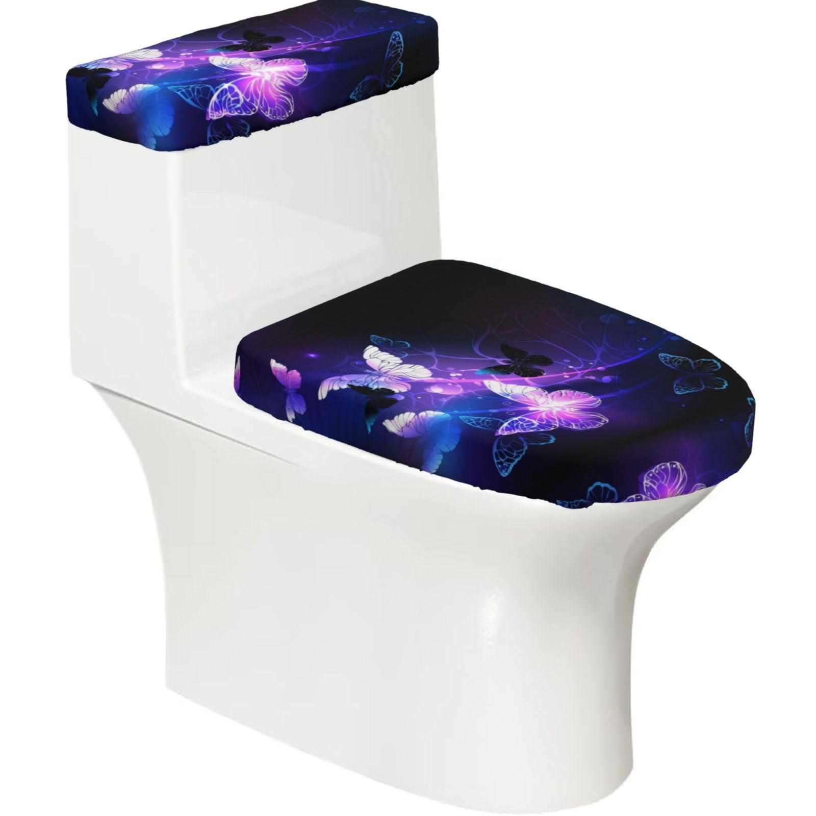Background with Night Butterflies 2-Piece Toilet Seat Cover Set with Tank Lid, Elastic Fit for U-Shape & Elongated Toilets, Bathroom Decor, Housewarming Gift