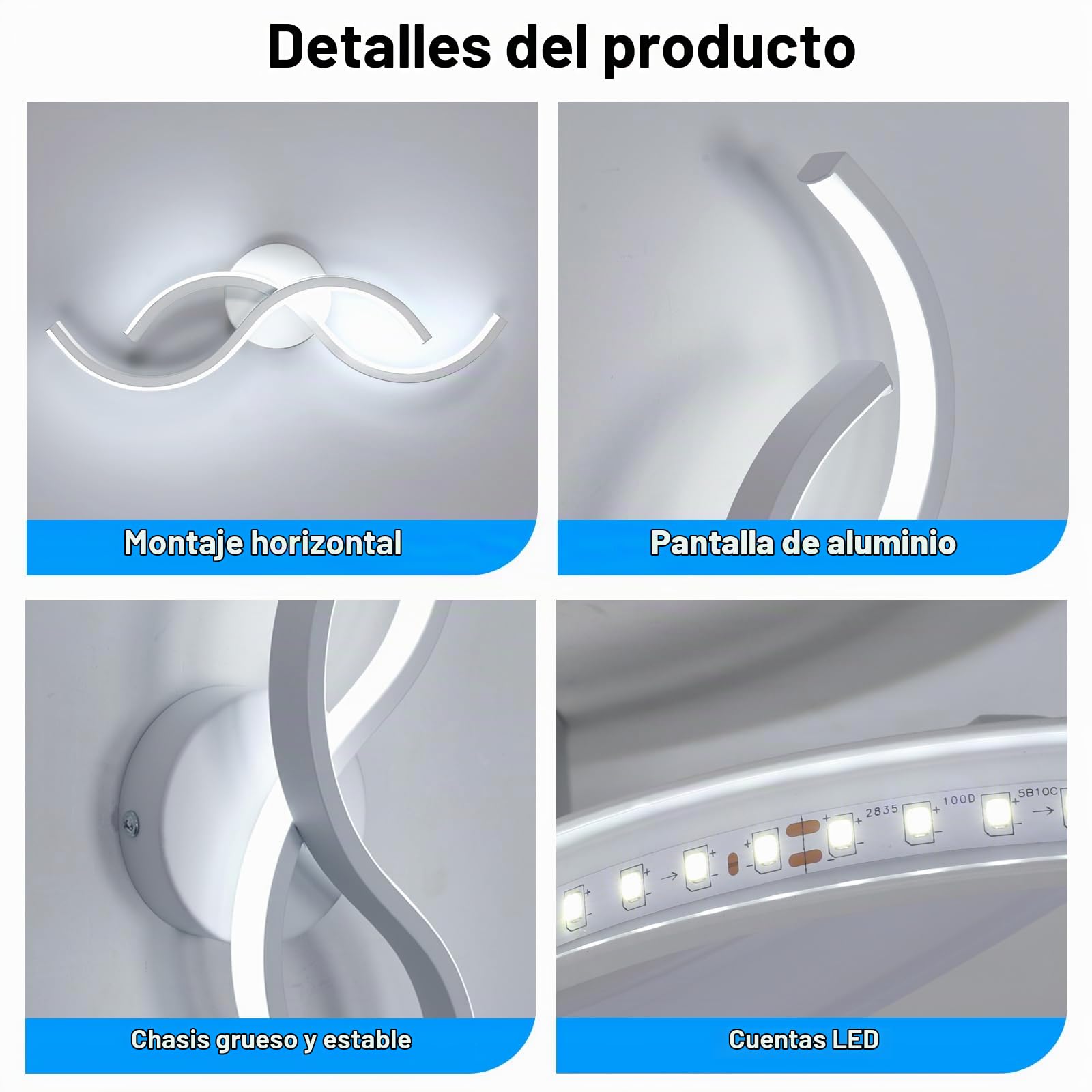 LED Lámpara de Pared Interior 42CM, Blanco Frío 6500K, 15W, Blanco | LED Aplique de Pared 15W 1687LM, Moderno Iluminación Interior Diseño Curvo para Dormitorio Sala de Estar Escaleras Pasillo