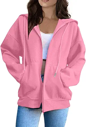 OIOLOYJM Zipper Hoodies for Women Long Sleeve Oversized Sweatshirts Y2k Drawstring Soft Jacket 2025 Fall Fashion with Pockets