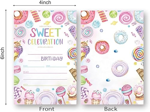 Miniatura 2 de Candyland - Tarjeta de invitaciones para fiestas de cumpleaños para niños, fiesta de dulces dulces, invitación de cumpleaños de Candyland (079)