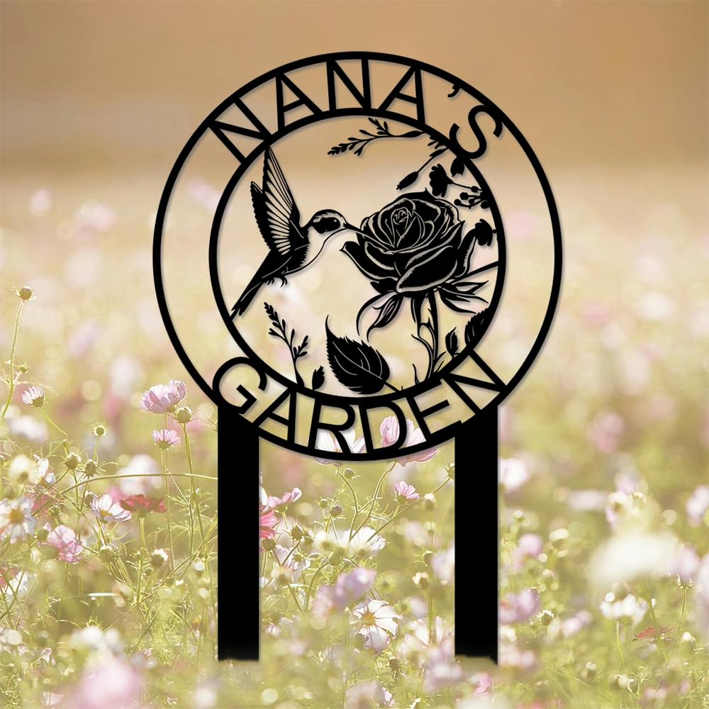 Personalized Bird Garden Signs with Stake,Custom Gardener Name Metal Sign Outside Decor,Customized Gardening Gifts for Mom,Flower Welcome Plaque Decorative for Outdoor Yard Lawn Patio Camping Gift — image 1