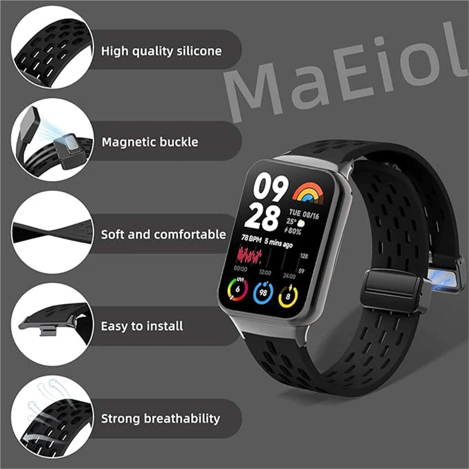 JDIME Cinturino in silicone per Redmi Watch 4/8 Pro Magnetic Buckle Sports Band per MI Band 8 Pro Correa Accessori per braccialetti traspiranti Bracciale
