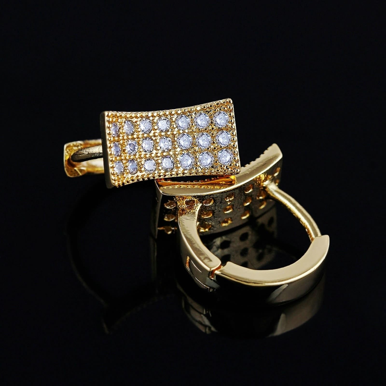 AMDXD Pendientes de mujer de oro Au585, clásicos pendientes de aro con moissanita, oro amarillo de 14 quilates, pendientes para mujer pequeños