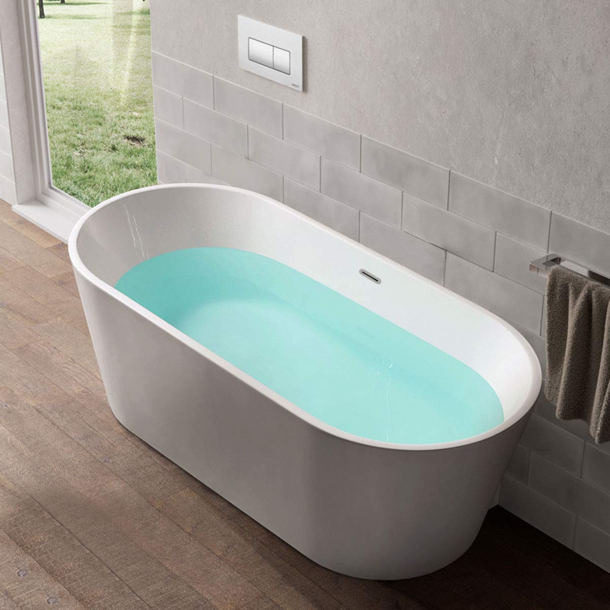 BHBL 65 In Acrylic Seamless Freestanding Bathtub Contemporary Soaking Tub with Chrome Overflow & Drain - Acrylic Pure White (C-PW-11672)
