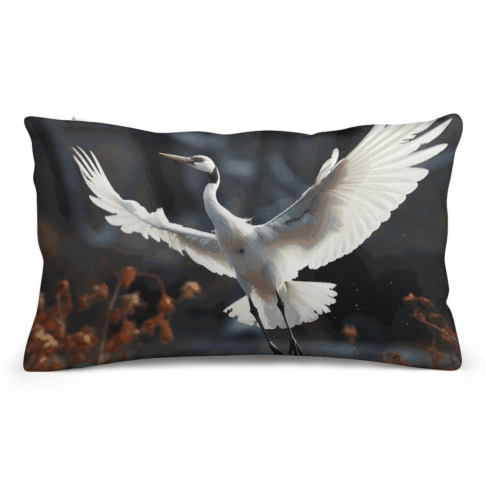 Velvet Pillowcases Standard Size 8"x12", Ultra Soft Breathable Pillow Cases for Bed, Luxury Cozy Fuzzy Pillow Shams, Lumbar Pillow Cover, Crane Dancing Cushion Case Home Decor