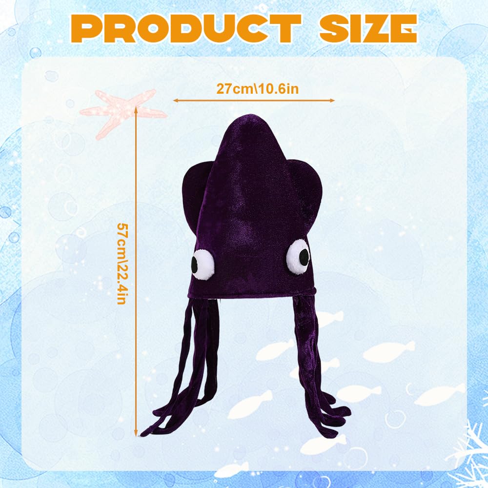 Copbopwn Playful Squid Hat Funny Party Hats Soft Breathable Fabric Silly Hats for Adults Fish Hat for Cute Sea Creature Headwear Themed Event Octopus Hats Costume Party Dressing Up Props (Purple) - Image 2