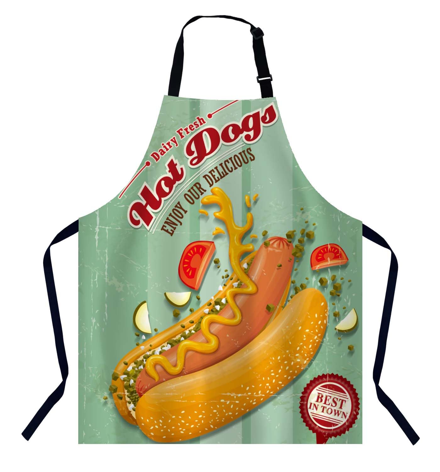 BGBDEIA Vintage Hotdog Poster Chefs Apron, Cooking and Baking Apron for Men and Women, Kitchen Apron, Butchers Apron, BBQ & Catering Bibs
