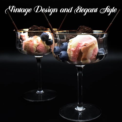 Miniatura 6 de Coupe - Juego de 4 vasos de Martini Art Deco vintage de 10 onzas, copas de cóctel de cupé sopladas a mano, cristal sin plomo, borde dorado, copas de