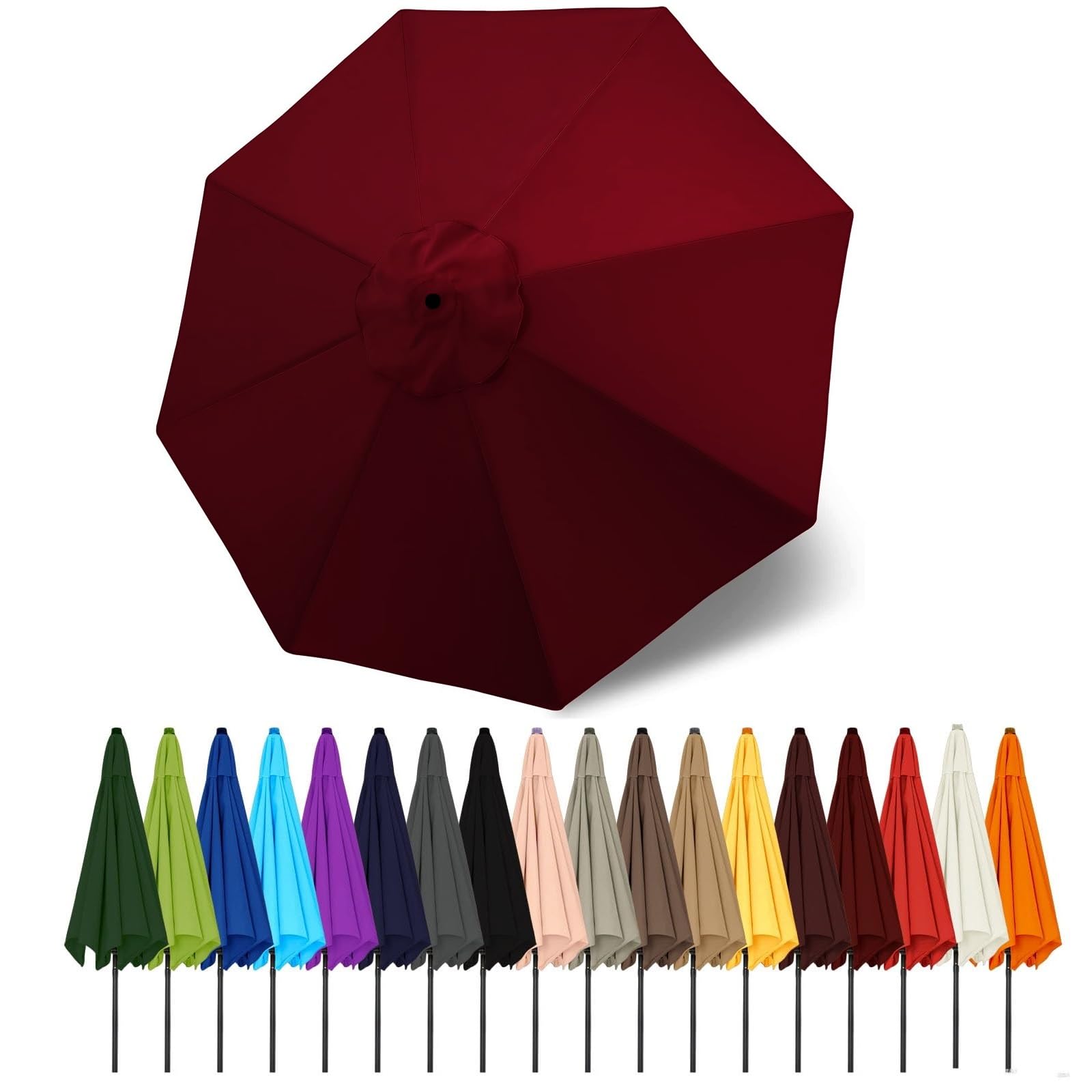 Duchunsheng Umbrella Canopy Replacement Outdoor 6/8 Rib 6FT 7FT 8FT 9FT 10 FT 11FT, Market Patio Table Cover For Backyard Garden Courtyard Swimming Pool Lawn, Market Umbrella Top(Maroon,3m - 8Ribs)