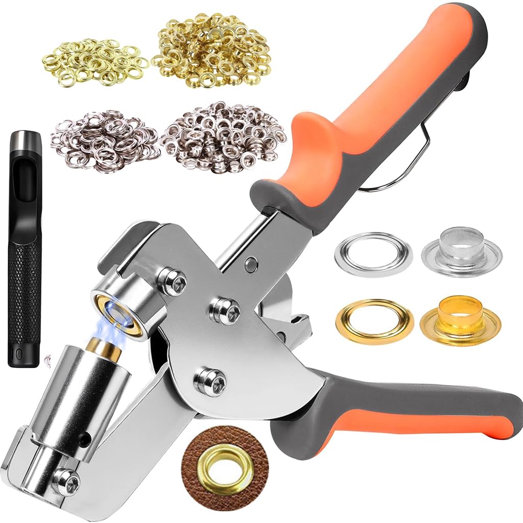 Serplex® Grommet Tool Kit with 500 Sets 3/8 Inch 10mm Grommets,Heavy Duty Grommet Kit,Grommets Pucher with Hole Punch and Eyelets Eyelet Pliers for Tarp Fabric Banner Canvas Leather-Multicolor-image-16