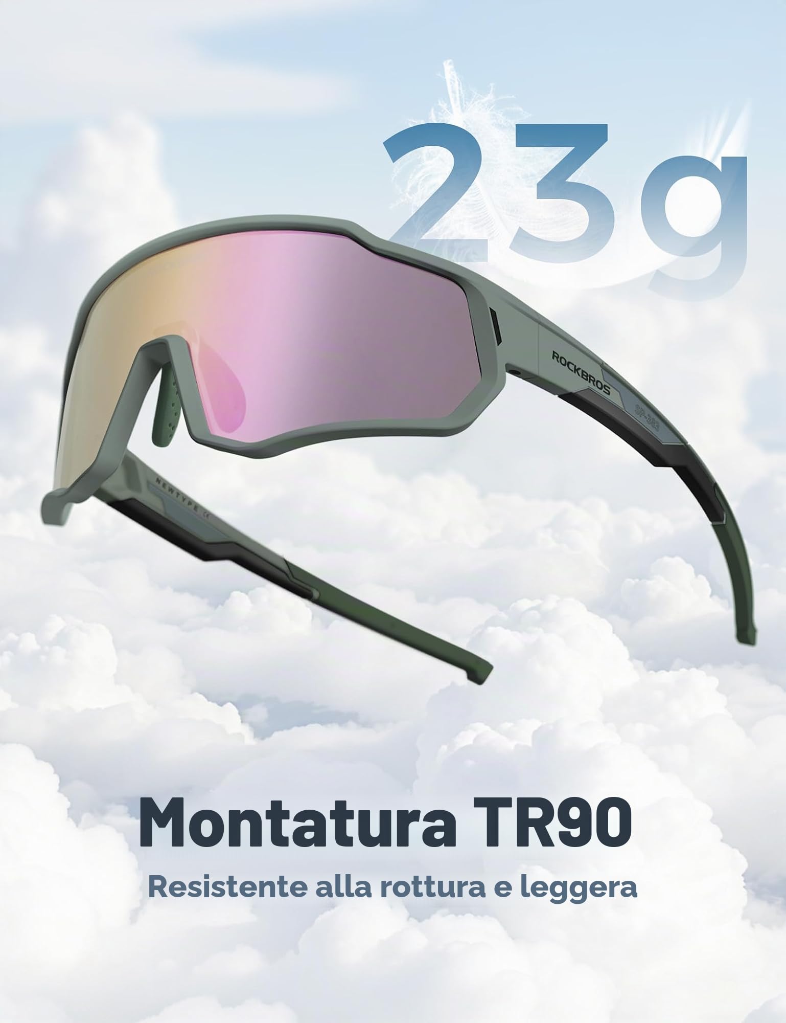 ROCKBROS Occhiali da Sole Ciclismo Polarizzati per Bambini 23g Ultraleggero | UV400 Protezione, Montatura TR90, Nasello Regolabile, con Cinturino, Occhiali Sportivi per Bici Corsa Baseball Viaggi