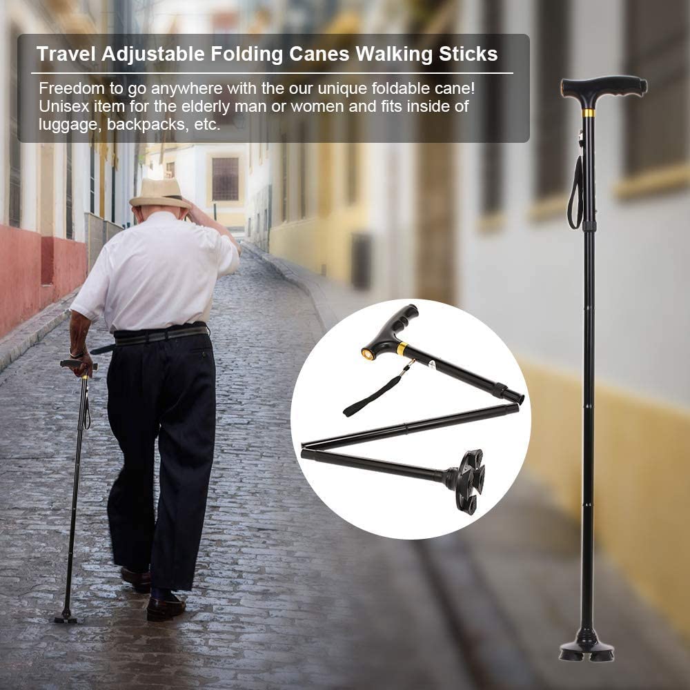 Teleskopowe Antypoślizgowe Kule Kule, Lekka Laska, Małe Czworonogi, Teleskopowe Kij, Laska Regulowane Składane LaskiChodzenieLaski Ze Światłem LedMobilność Laska Dla ArtretyzmSeniorów Niepełnosprawni