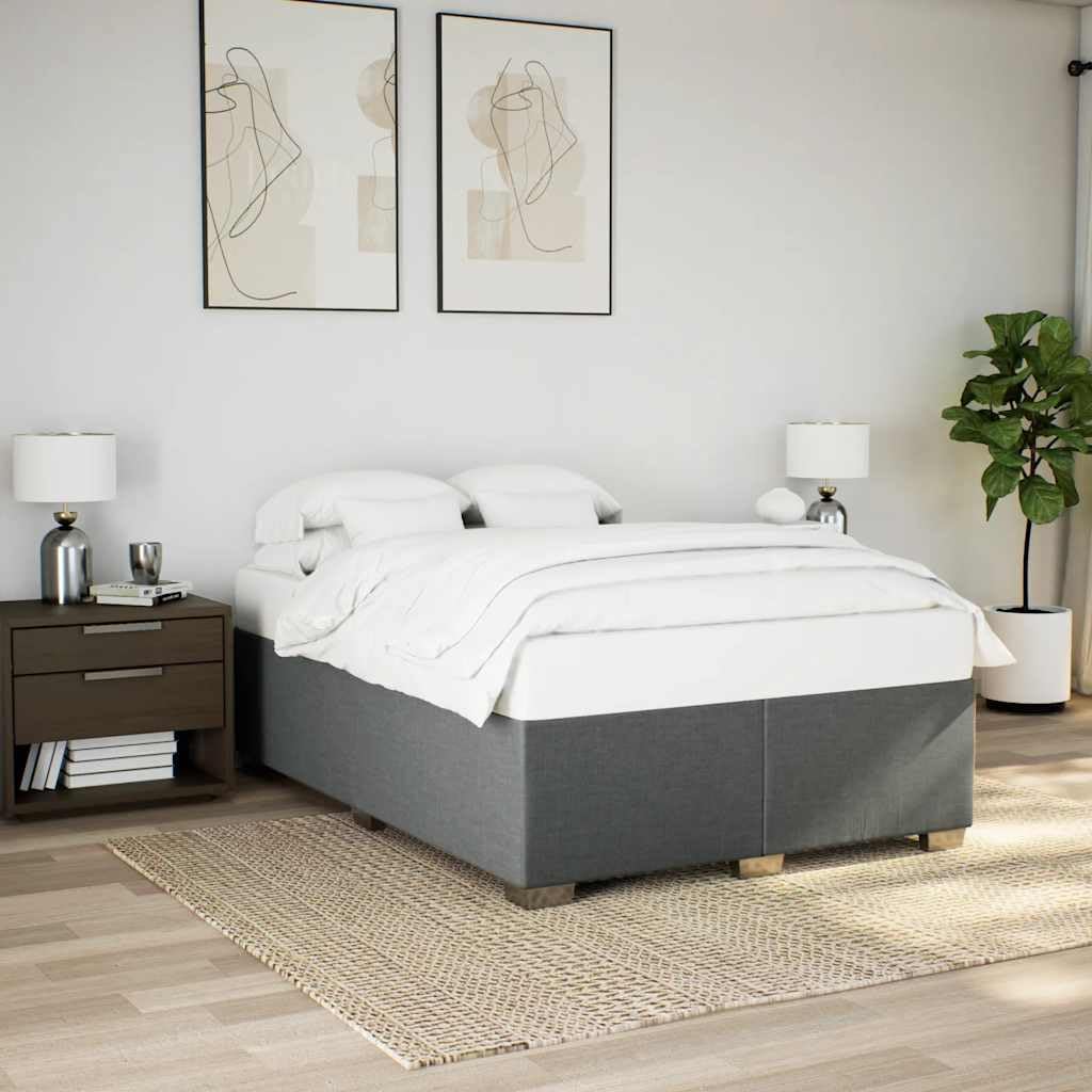 Full Bed Frame Without Mattress Dark Gray Fabric Platform Foundation with Slatted Heavy-Duty Sturdy Feet for Bedroom Mattress Support Easy Assembly Modern Minimalist Furniture