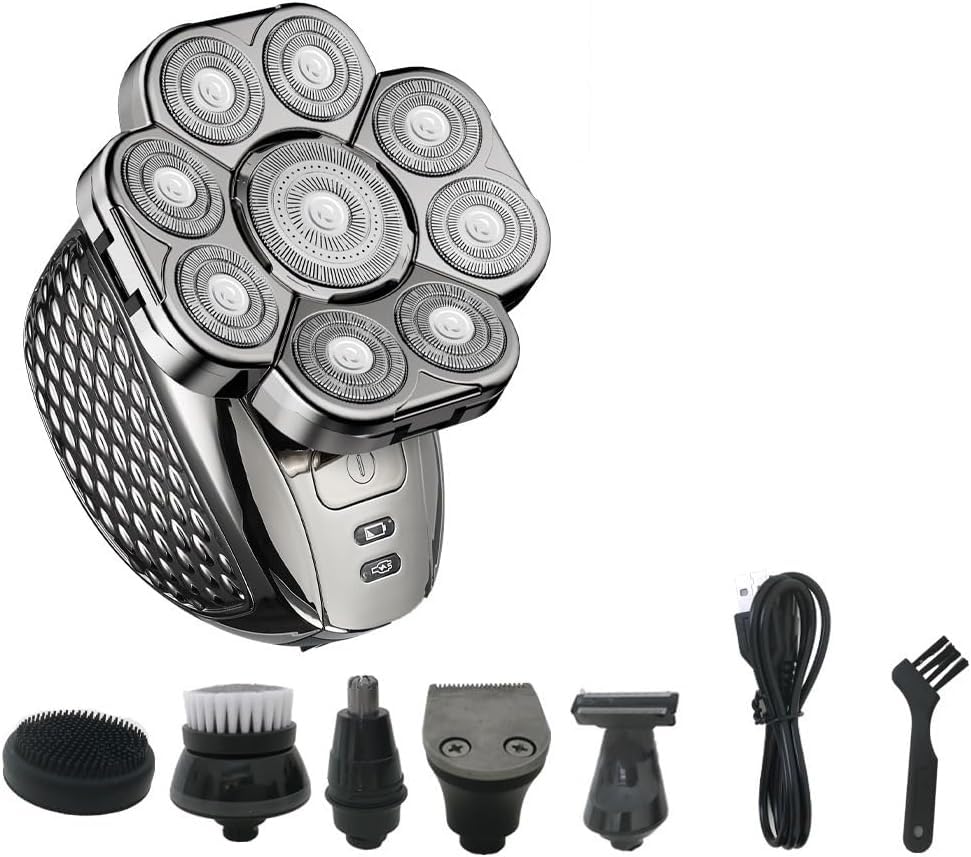 GeRRiT Afeitadoras eléctricas for hombres calvos, 6 en 1, afeitadora eléctrica for cabeza calva for hombres, 9 cuchillas, cabezas flotantes, barba, nariz, oreja, recortadora de pelo, cortadora, cepill