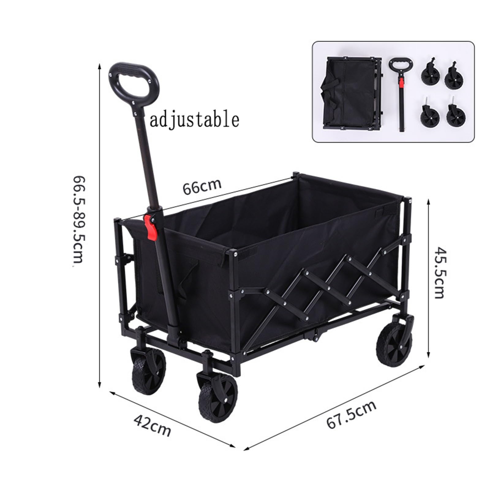 Carrello da Spiaggia Pieghevole Carrello da Giardino Portatutto con Ruote per Ogni Tipo di Terreno Braccioli Regolabili Ruote Rimovibili e Sacchetti per Tazze per Campeggio B