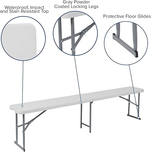 Miniatura 4 de Flash Furniture Talbott - Banco de plástico blanco granito plegable de 10.25 pulgadas de ancho x 71 pulgadas de largo, con asa de transporte