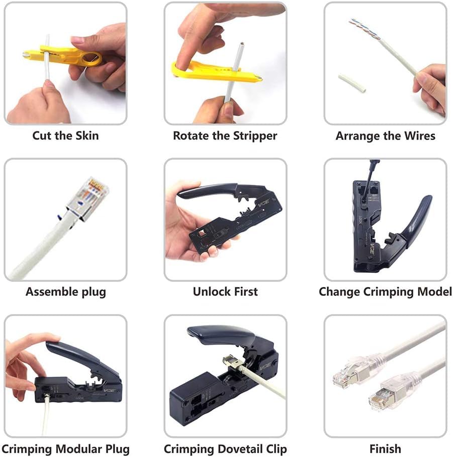 Image of SmartTech Crimping Tool Cat7 / Cat5 Crimper Pass Through RJ45 Connectors Cat5 Cat5e Cat6 Cat6A Cat 7 and RJ11 RJ12 STP /UTP Telephone connectors Stripper for Ethernet Network LAN Cable