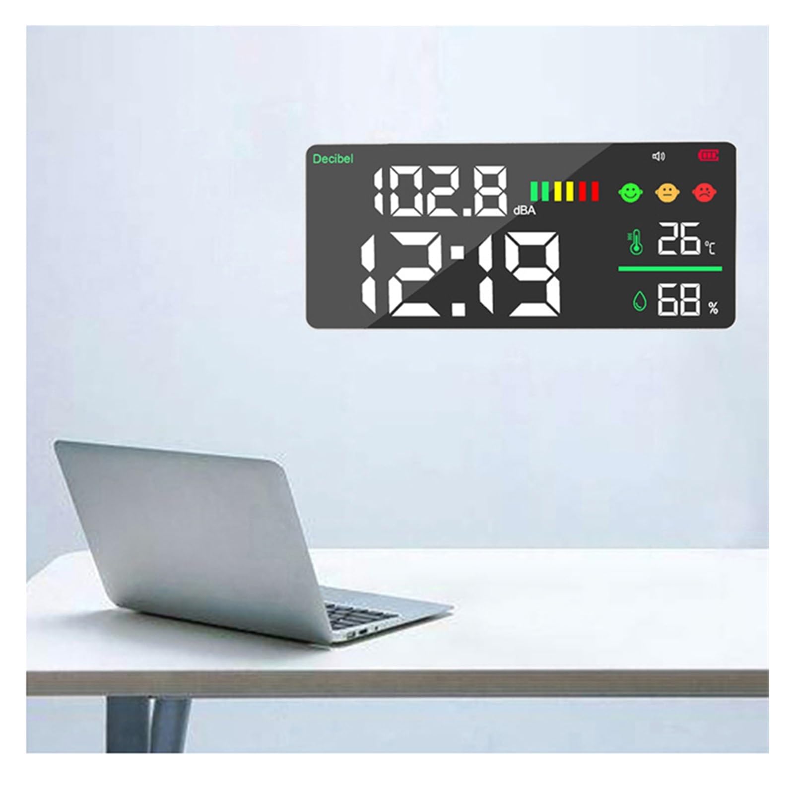 Medidor De Sonido Decibeles Digital Montado En La Pared Probador Ruido Inteligente Monitor Temperatura Y Humedad LED Reloj Pantalla Grande 30~130db PrecisióN Extremadamente Alta