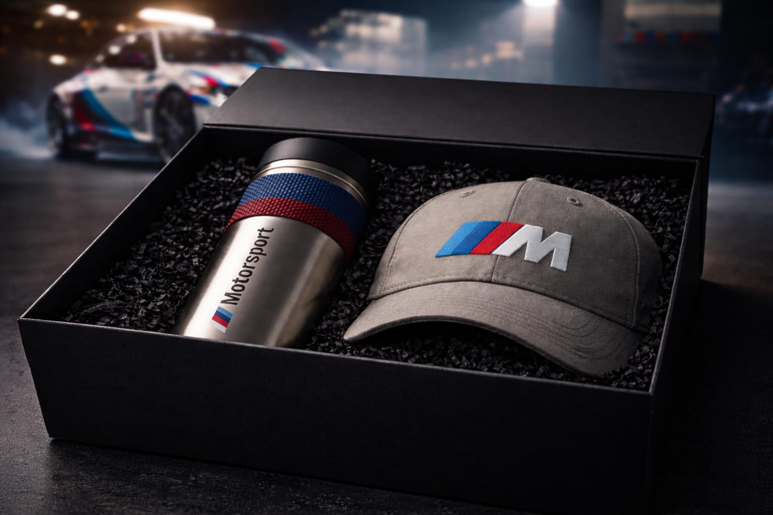 BMW Geschenkbox mit Stil  M Motorsport Geschenkset Thermobecher M Mütze Cap