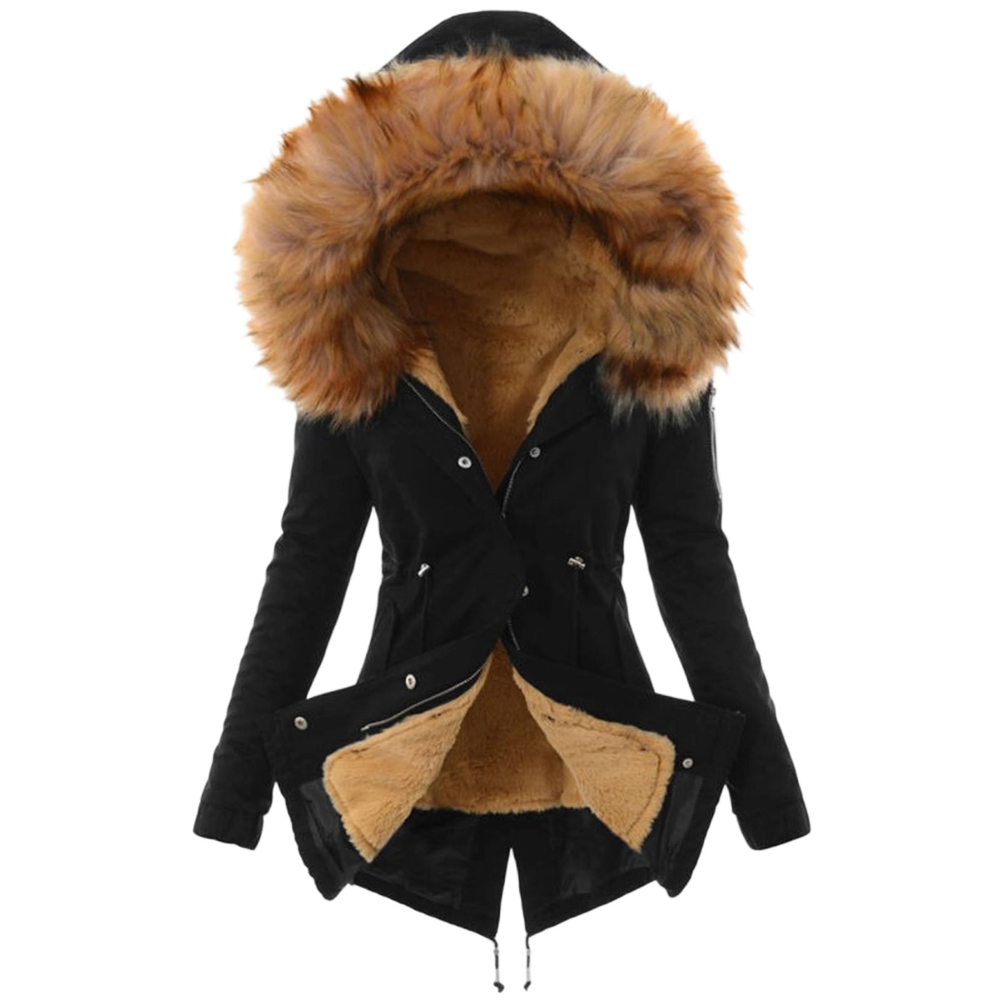 Damen Winter Warm Gefüttert Outerwear Casual Fitted Snap Hooded Parka