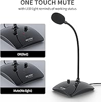 Vista 6 de Micrófono de grabación, micrófono omnidireccional de condensador de podcast de computadora con botón de silencio e indicador LED para laptop, Mac