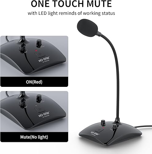Miniatura 6 de Micrófono de grabación, micrófono omnidireccional de condensador de podcast de computadora con botón de silencio e indicador LED para laptop, Mac,