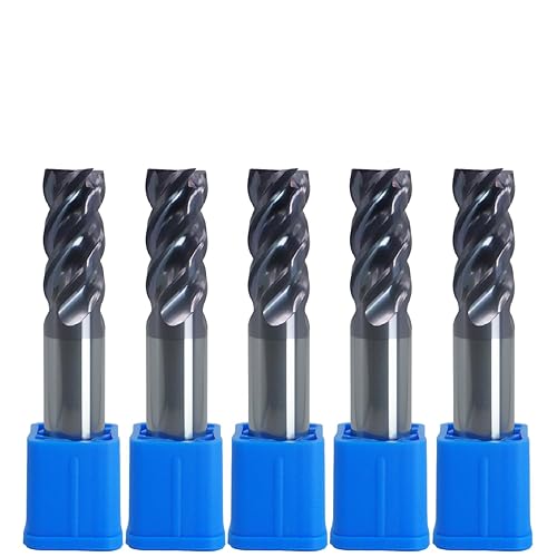 12" (5 piezas) 4 flautas cuadrado 45 de carburo hélice AlTiCrN recubierto HRC 50 para fresar aceros aleados, acero endurecido, metal y más juegos