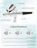 Oasser Airbrush Compressor Kit 36 PSI, Dual Action Air Brush Suit 0.2 0.3 0.5 mm Nozzle for Model, Tattoo, Makeup, Cake,Nail Art,Miniatures,Include Brushes Set (36 PSI) - 6