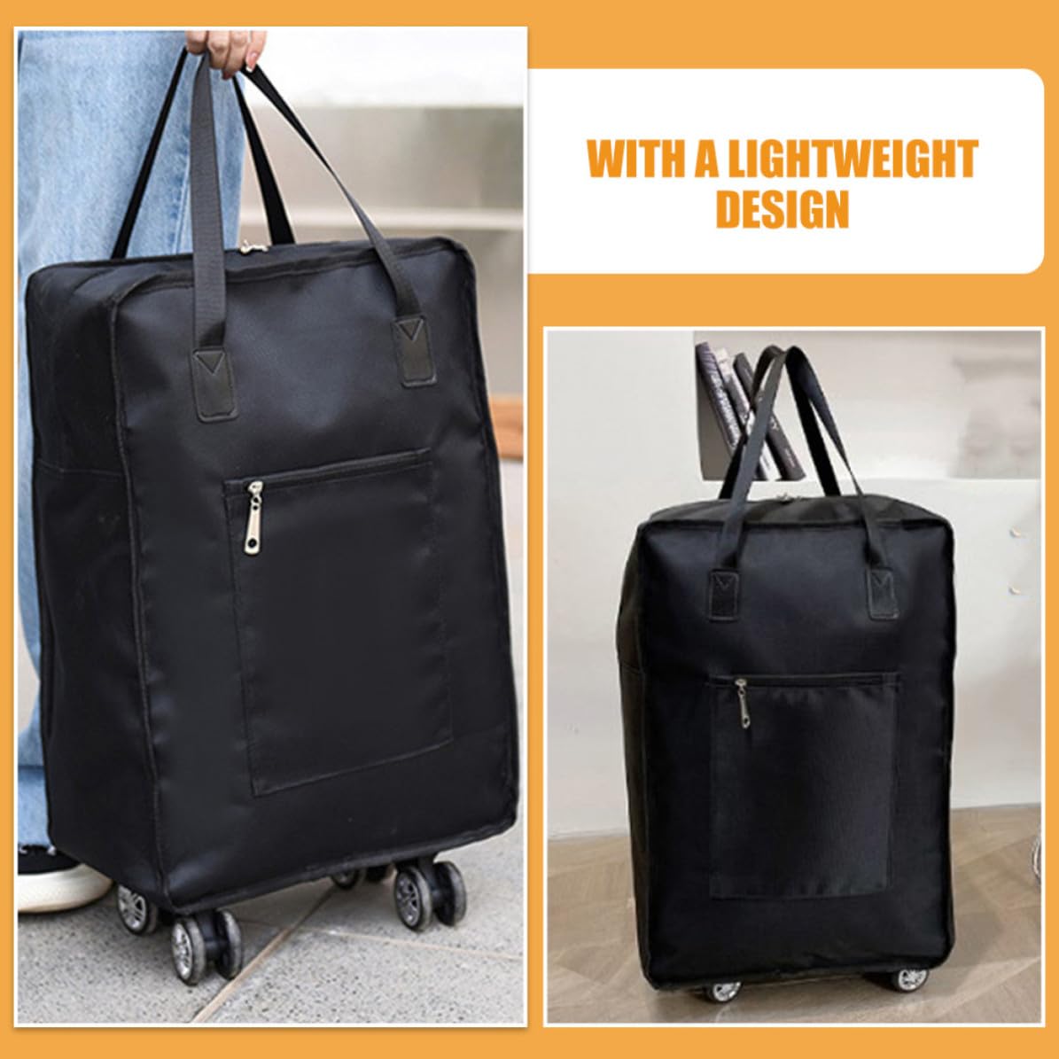 Bolsa de Viaje Plegable Ruedas Aplicables de Gran Capacidad de Tela Oxford Negra Portátil Adecuada para Almacenamiento y Transporte Cómodo