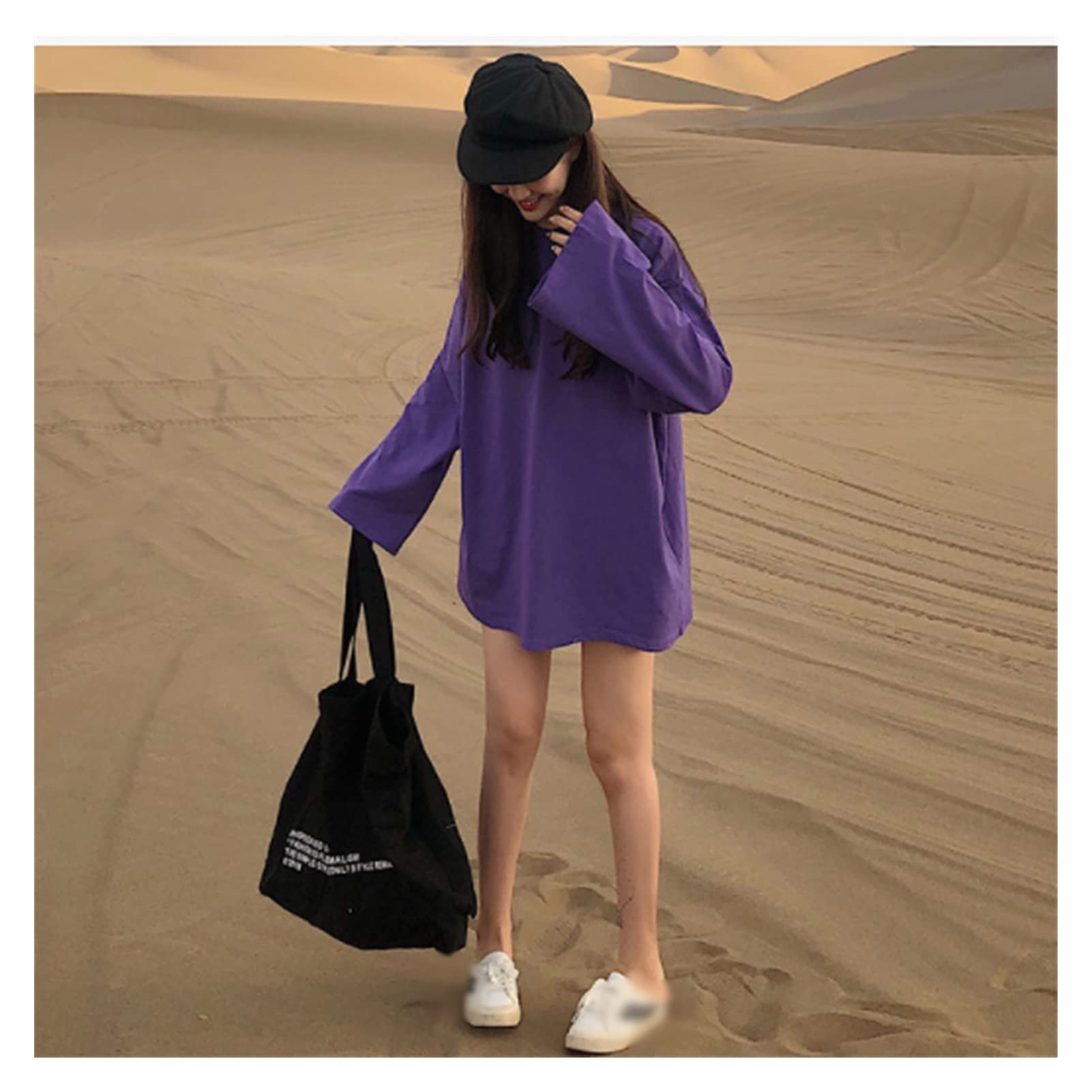 genericLong Sleeve T Shirts Women's Spring Solid Long Style Loose Ins Oversize Female T-Shirt All-match