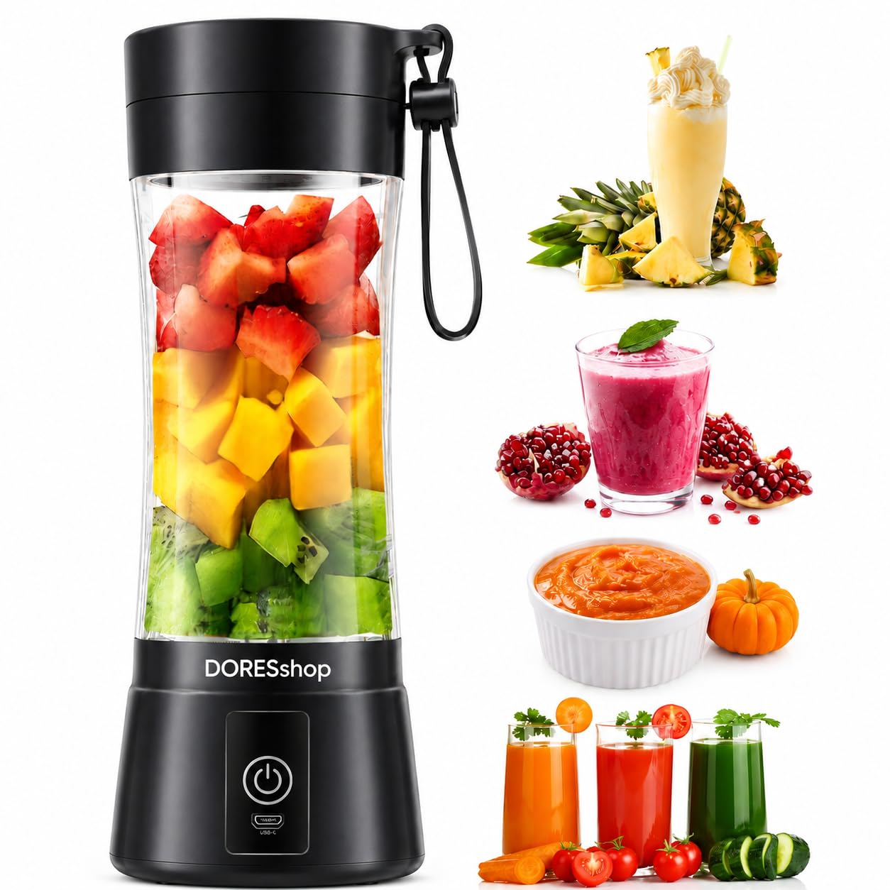 DORESshop USB Rechargeable Blenders for Smoothies and Juices, Juicer Mixer Grinder Mini Portable Juicer Blender, Portable Blender, Electric Fruit Juicer Machine, Personal Size Mini Juice Mixer-image-12