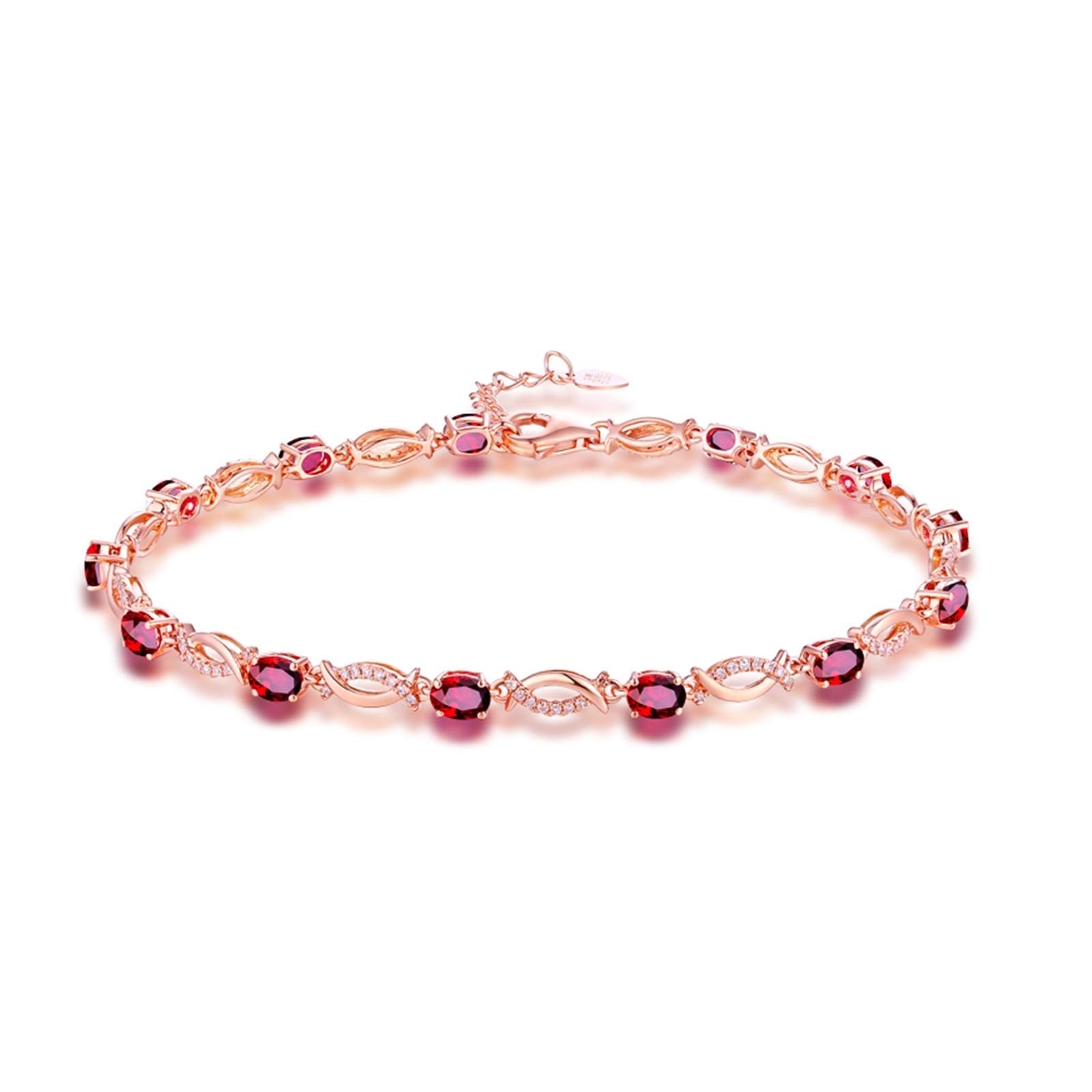 ZH1YFD Pulsera de Oro Rosa de rubí para Mujer, eslabón de Barra con Pulseras de rubí de 2,64 Quilates, joyería para Mujer de 16 + 2 CM