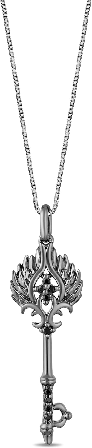 Jewelili Enchanted Disney Fine Jewelry Black Rhodium over Sterling Silver with 1/10 CTTW Diamond Maleficent Pendant Necklace