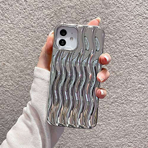 Lemoncover For Iphone Case Cute 3D Wave Shape Curly Frame Edge Design Soft Silicone Protective Bumper Women Girl Slim Shockproof (Shiny Plated Silver,Iphone 13 Pro Max) #TOP3