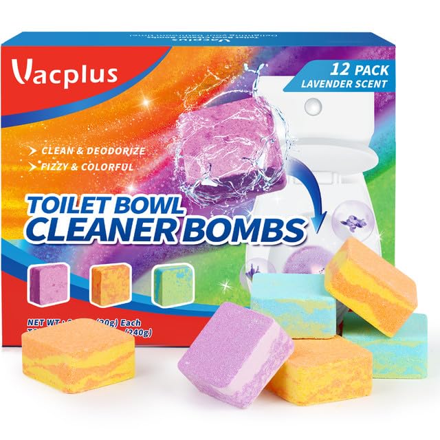 Photo 1 of Vacplus Toilet Bowl Cleaners - Fizzy & Colorful Toilet Bowl Cleaner Cubes with Lavender Fragrances, Natural Toilet Bowl Cleaner Tablets for Cleaning & Deodorizing, 12 Pack Cube Bomb