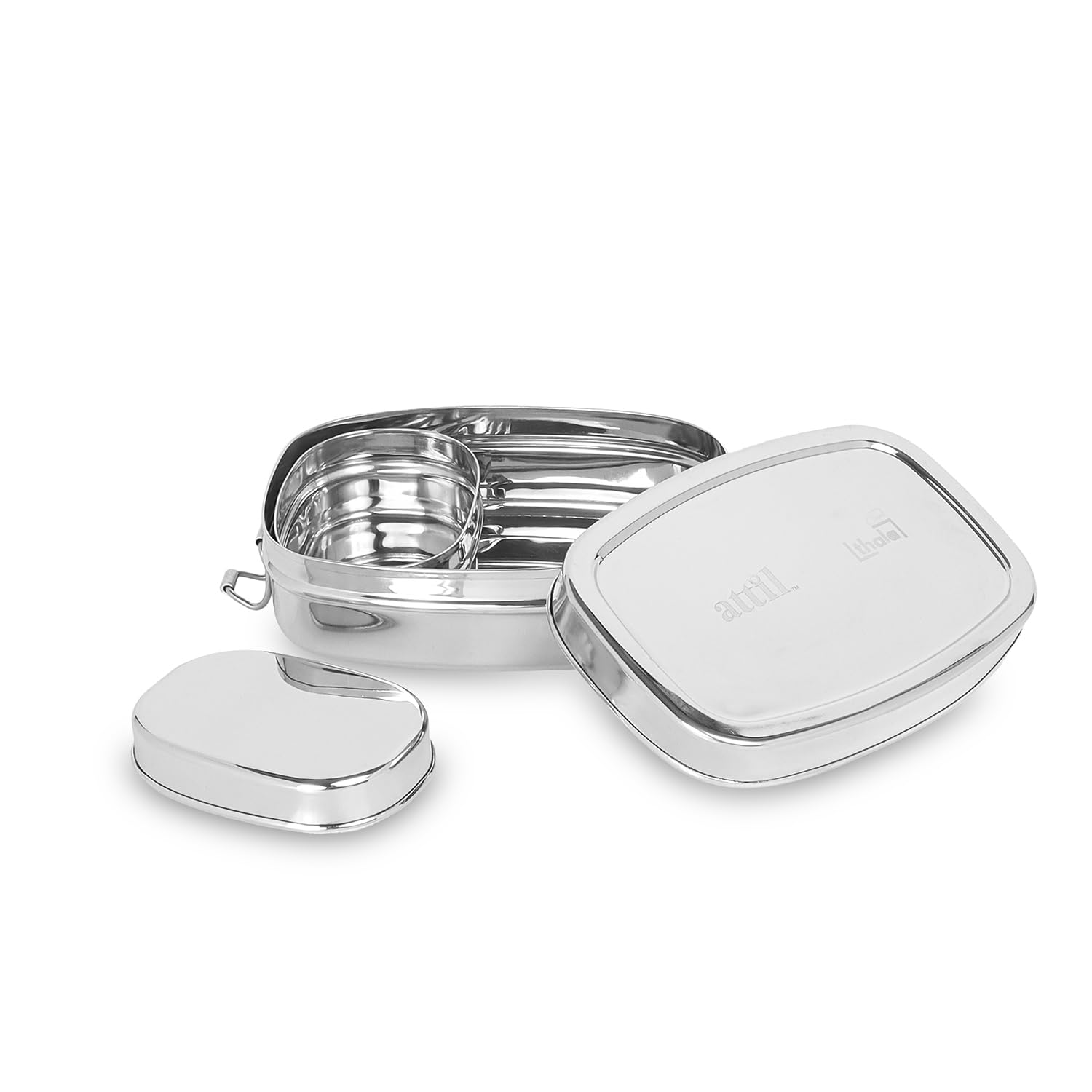 THALA - Stainless Steel Small Lunch Box for School with Mini Container for Snacks | Curries - Stainless Steel Lunch Box for School & Office - Locking Clip - Friendly Lid - Capacity 600ml