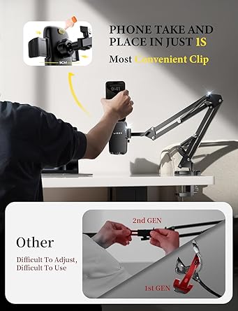 LISEN Gooseneck Phone Holder for Bed Desk [3rd Upgrade] Cell Phone Stand for Desk Bed Gaming Accessories,Gifts for Men Mom Senior Tech Mount for Recording Filming Laying Down Flexible Magic Arm Clamp