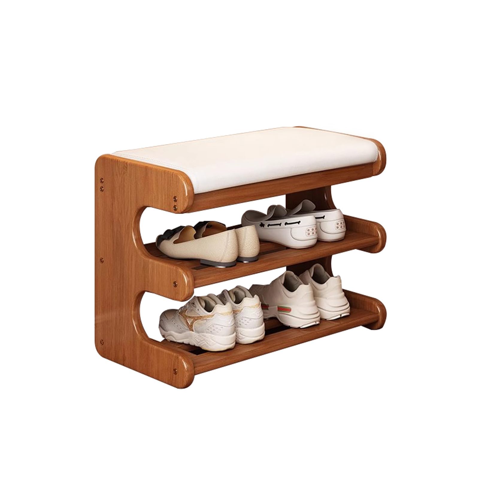 Banc à chaussures entrée 2 niveaux rembourré meuble rangement