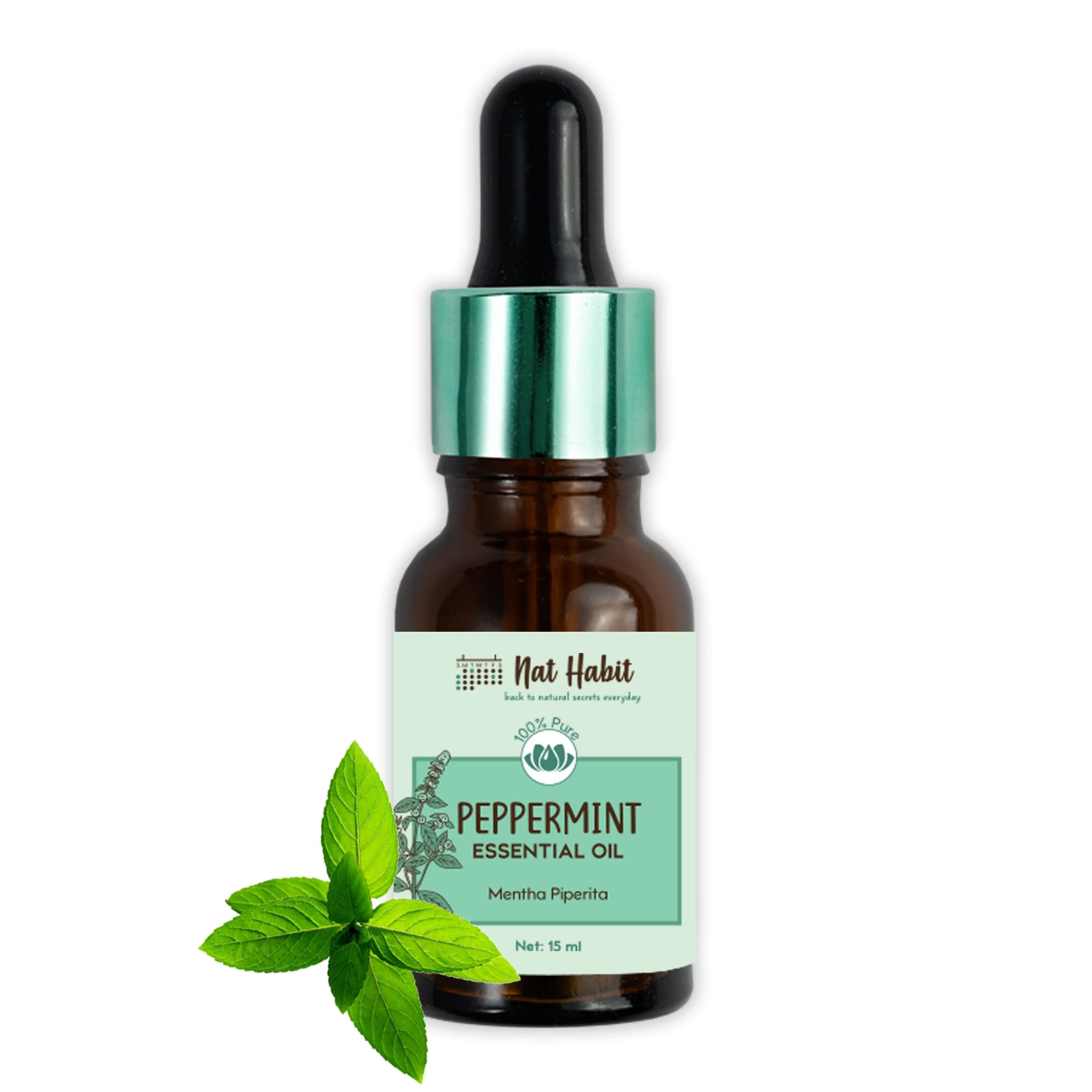 Nat Habit Pure Peppermint Essential Oil With Mentha Piperita, Steam Distilled For Hair & Skin, Aromatherapy, Diffuser Oil, Therapeutic Grade - 15 ml