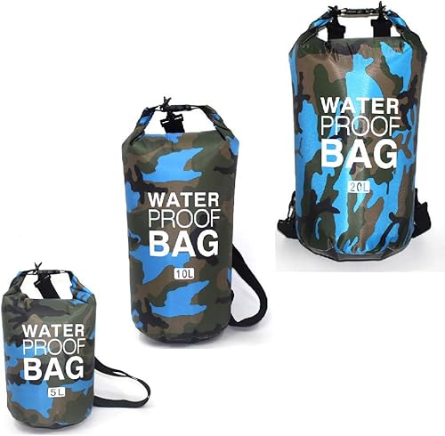 HYCOPROT Bolsa seca impermeable de 5L10L15L, mochila impermeable flotante con una sola correa de hombro doble mochila de camuflaje para kayak,